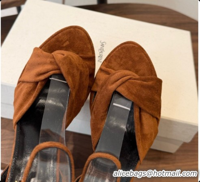 Charming Saint Laurent Franciane Platform Sandals in Brown Suede Leather 6081903 2026
