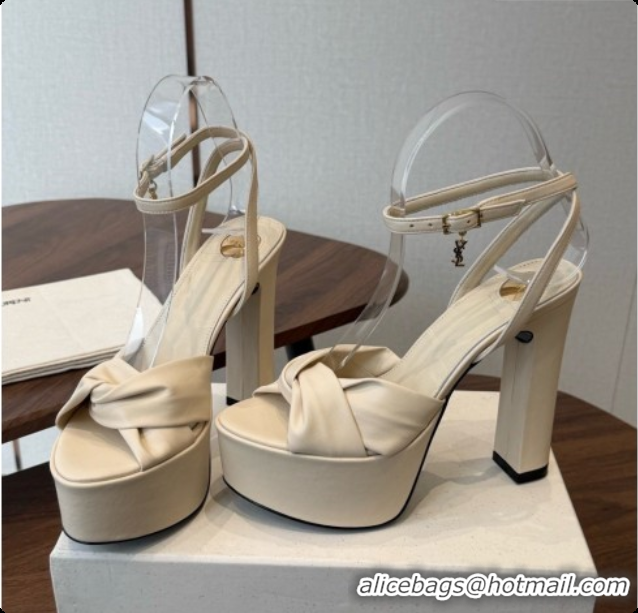 Buy Luxury Saint Laurent Franciane Platform Sandals in Smooth Leather Beige 6081904 2026