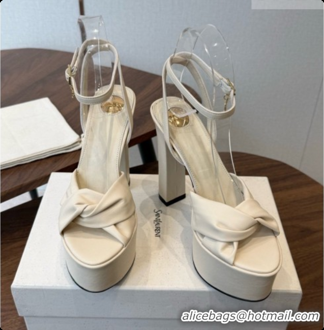 Buy Luxury Saint Laurent Franciane Platform Sandals in Smooth Leather Beige 6081904 2026