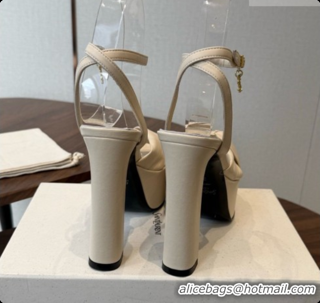 Buy Luxury Saint Laurent Franciane Platform Sandals in Smooth Leather Beige 6081904 2026
