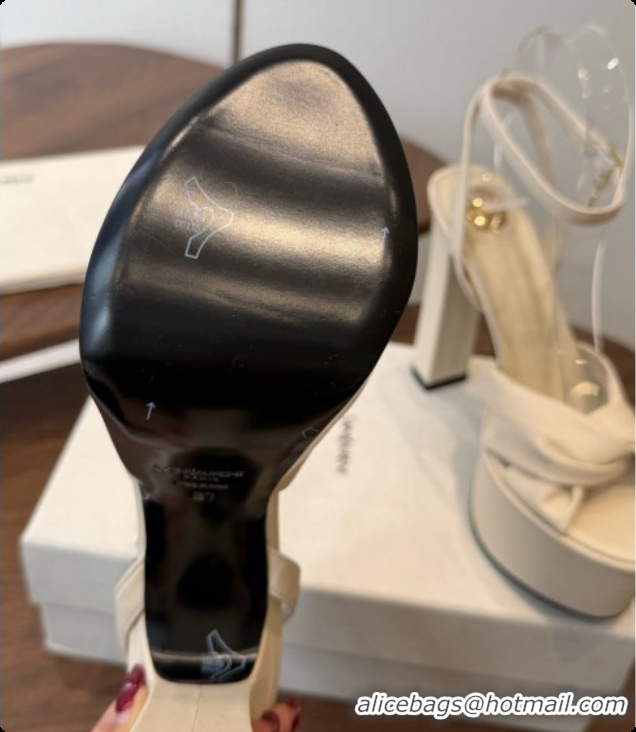 Buy Luxury Saint Laurent Franciane Platform Sandals in Smooth Leather Beige 6081904 2026
