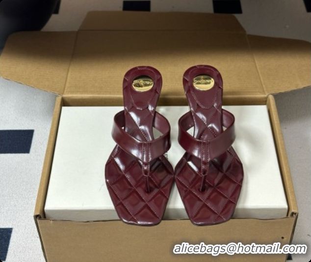 Best Grade Saint Laurent SIP Sandals in Smooth Shiny Leather 4.5cm Heel Burgundy 6081921 2026