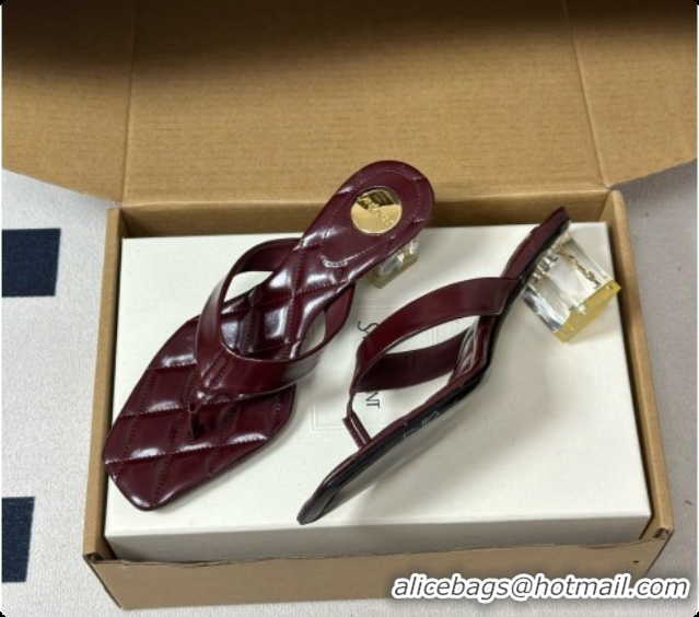 Best Grade Saint Laurent SIP Sandals in Smooth Shiny Leather 4.5cm Heel Burgundy 6081921 2026
