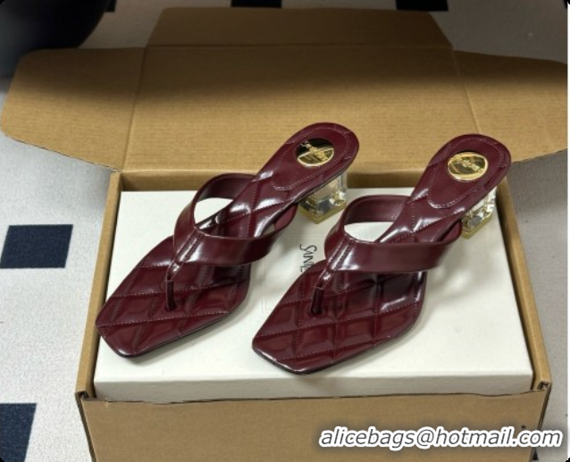 Best Grade Saint Laurent SIP Sandals in Smooth Shiny Leather 4.5cm Heel Burgundy 6081921 2026