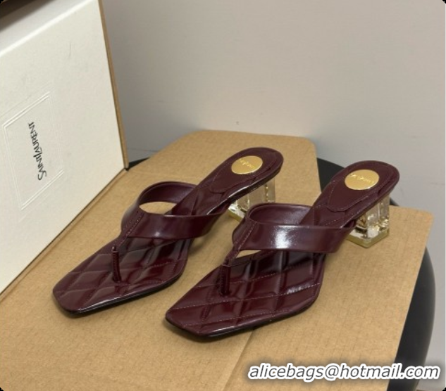 Best Grade Saint Laurent SIP Sandals in Smooth Shiny Leather 4.5cm Heel Burgundy 6081921 2026