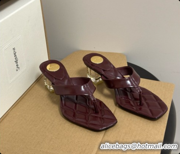 Best Grade Saint Laurent SIP Sandals in Smooth Shiny Leather 4.5cm Heel Burgundy 6081921 2026