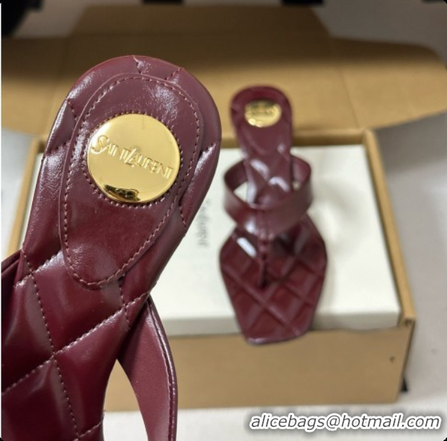 Best Grade Saint Laurent SIP Sandals in Smooth Shiny Leather 4.5cm Heel Burgundy 6081921 2026