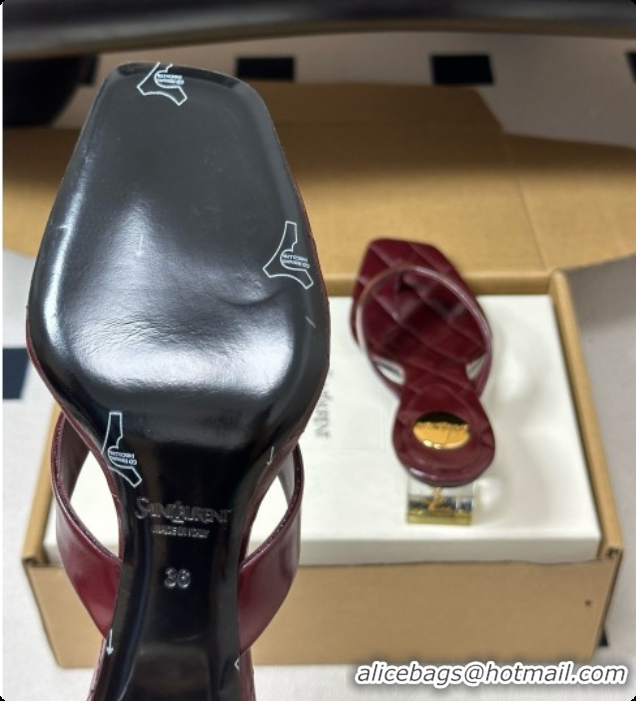 Best Grade Saint Laurent SIP Sandals in Smooth Shiny Leather 4.5cm Heel Burgundy 6081921 2026