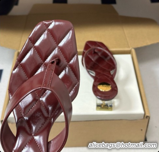 Best Grade Saint Laurent SIP Sandals in Smooth Shiny Leather 4.5cm Heel Burgundy 6081921 2026