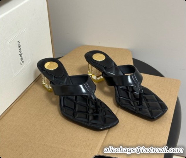 Good Quality Saint Laurent SIP Sandals in Smooth Shiny Leather 4.5cm Heel Black 6081923 2026