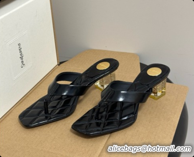 Good Quality Saint Laurent SIP Sandals in Smooth Shiny Leather 4.5cm Heel Black 6081923 2026
