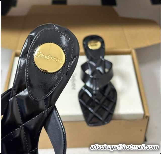 Good Quality Saint Laurent SIP Sandals in Smooth Shiny Leather 4.5cm Heel Black 6081923 2026