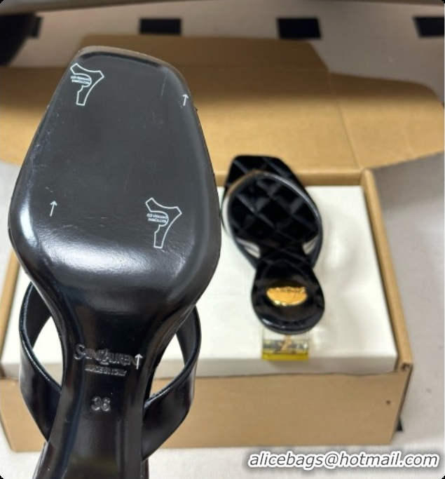 Good Quality Saint Laurent SIP Sandals in Smooth Shiny Leather 4.5cm Heel Black 6081923 2026