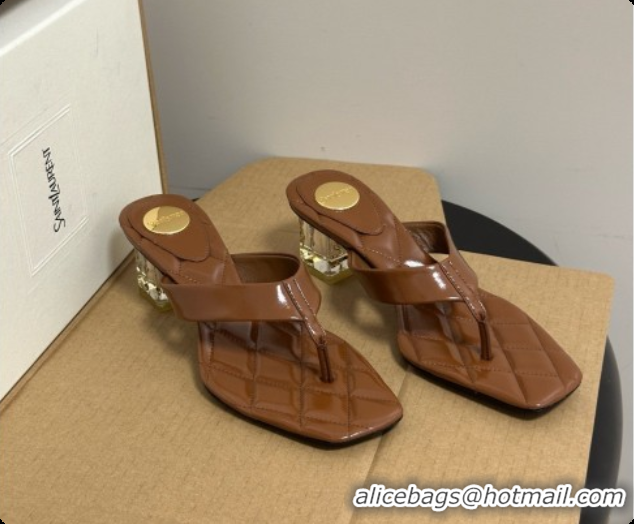 Low Price Saint Laurent SIP Sandals in Smooth Shiny Leather 4.5cm Heel Brown 6081924 2026