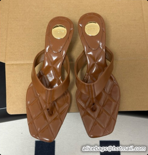 Low Price Saint Laurent SIP Sandals in Smooth Shiny Leather 4.5cm Heel Brown 6081924 2026