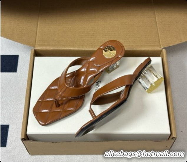 Low Price Saint Laurent SIP Sandals in Smooth Shiny Leather 4.5cm Heel Brown 6081924 2026