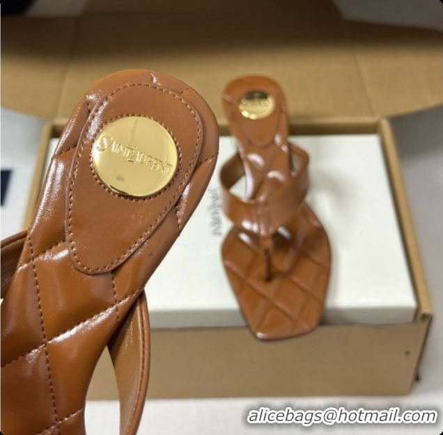Low Price Saint Laurent SIP Sandals in Smooth Shiny Leather 4.5cm Heel Brown 6081924 2026