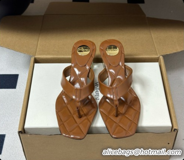 Low Price Saint Laurent SIP Sandals in Smooth Shiny Leather 4.5cm Heel Brown 6081924 2026