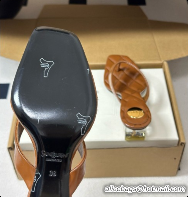 Low Price Saint Laurent SIP Sandals in Smooth Shiny Leather 4.5cm Heel Brown 6081924 2026