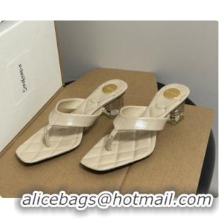 Sumptuous Saint Laurent SIP Sandals in Smooth Shiny Leather 4.5cm Heel Beige 6081925 2026