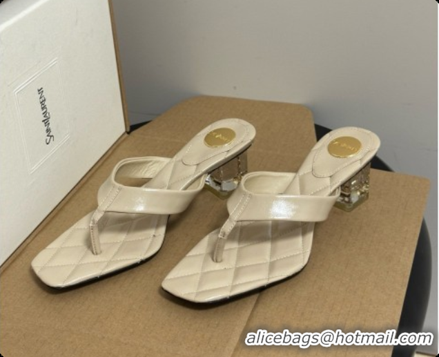 Sumptuous Saint Laurent SIP Sandals in Smooth Shiny Leather 4.5cm Heel Beige 6081925 2026