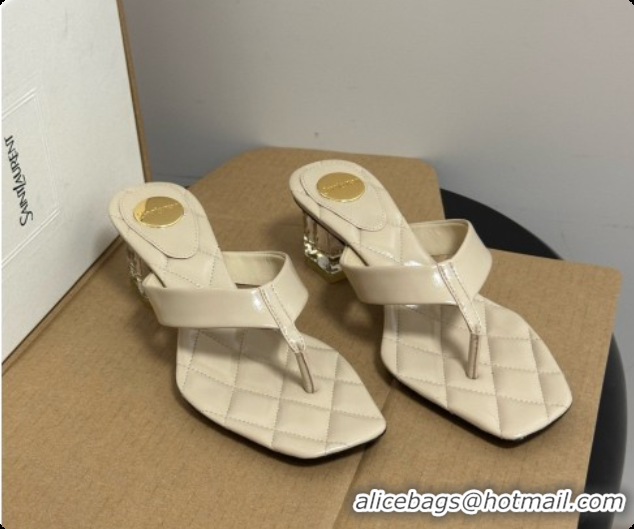 Sumptuous Saint Laurent SIP Sandals in Smooth Shiny Leather 4.5cm Heel Beige 6081925 2026