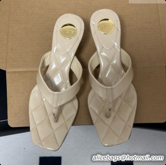 Sumptuous Saint Laurent SIP Sandals in Smooth Shiny Leather 4.5cm Heel Beige 6081925 2026
