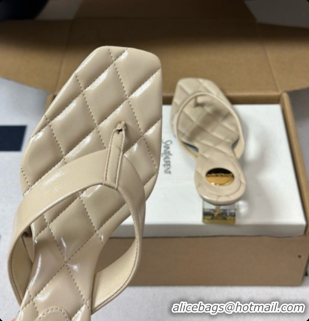 Sumptuous Saint Laurent SIP Sandals in Smooth Shiny Leather 4.5cm Heel Beige 6081925 2026