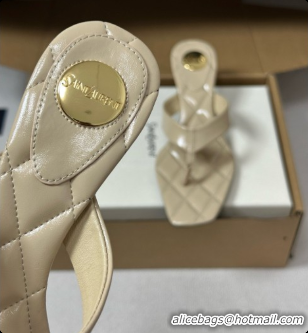 Sumptuous Saint Laurent SIP Sandals in Smooth Shiny Leather 4.5cm Heel Beige 6081925 2026