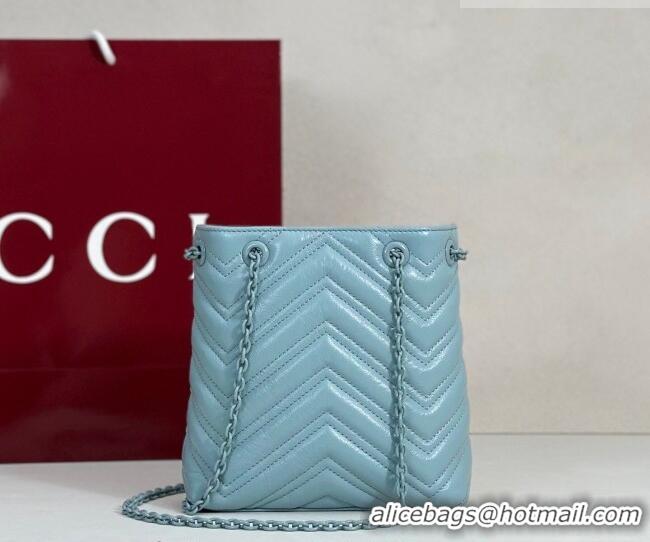 Inexpensive Gucci GG Marmont Leather nano bucket bag 856404 Ice Blue 2026