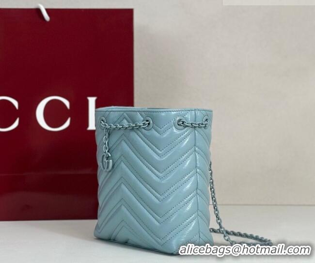 Inexpensive Gucci GG Marmont Leather nano bucket bag 856404 Ice Blue 2026