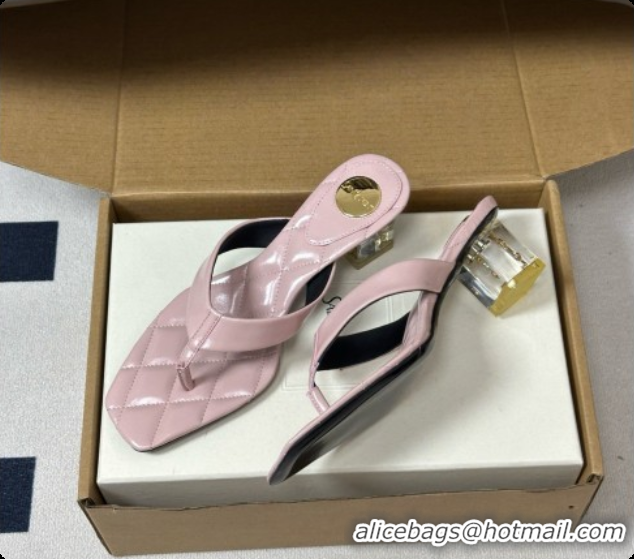 Luxurious Saint Laurent SIP Sandals in Smooth Shiny Leather 4.5cm Heel Pink 6081926 2026