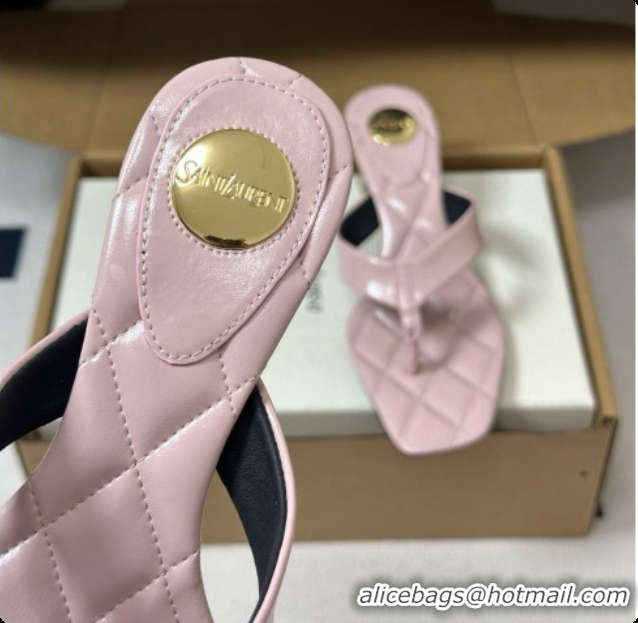 Luxurious Saint Laurent SIP Sandals in Smooth Shiny Leather 4.5cm Heel Pink 6081926 2026