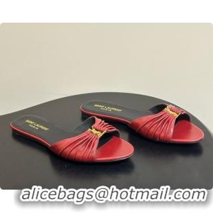 Luxury Saint Laurent BABYLONE Slides Flat Sandals in Smooth Leather Red 6081927 2026