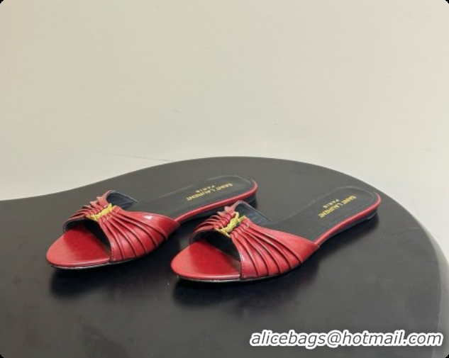 Luxury Saint Laurent BABYLONE Slides Flat Sandals in Smooth Leather Red 6081927 2026