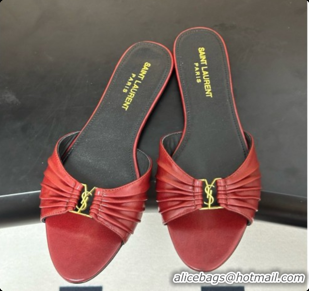 Luxury Saint Laurent BABYLONE Slides Flat Sandals in Smooth Leather Red 6081927 2026