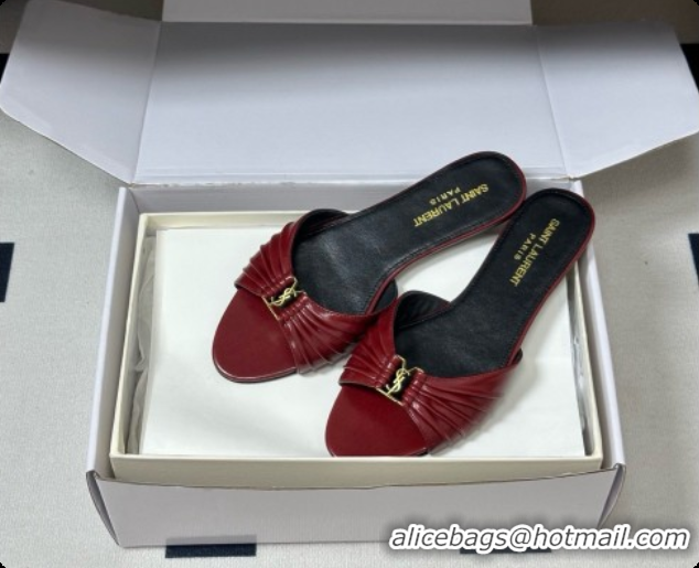 Luxury Saint Laurent BABYLONE Slides Flat Sandals in Smooth Leather Red 6081927 2026