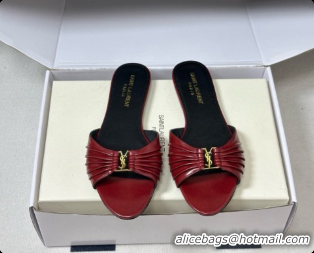 Luxury Saint Laurent BABYLONE Slides Flat Sandals in Smooth Leather Red 6081927 2026