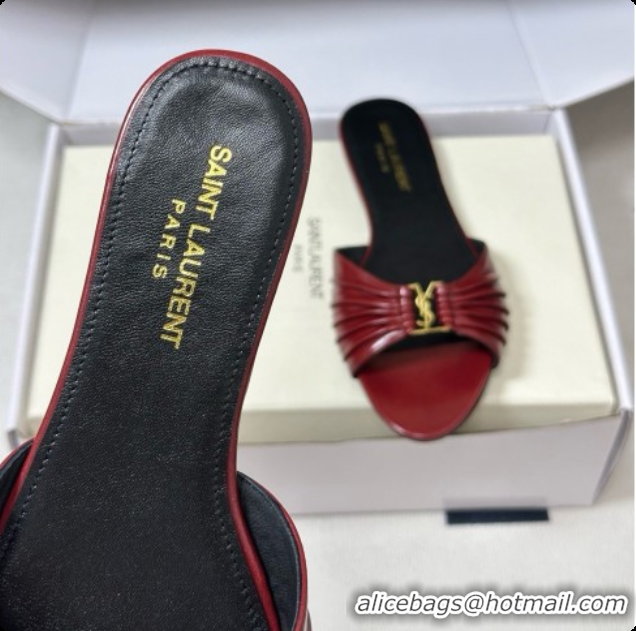 Luxury Saint Laurent BABYLONE Slides Flat Sandals in Smooth Leather Red 6081927 2026