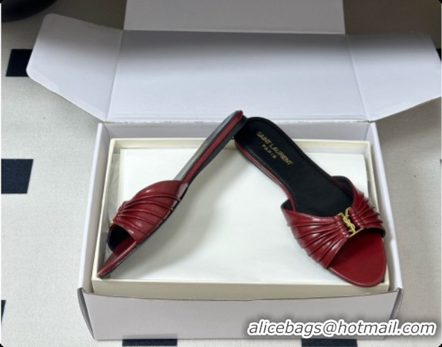 Luxury Saint Laurent BABYLONE Slides Flat Sandals in Smooth Leather Red 6081927 2026