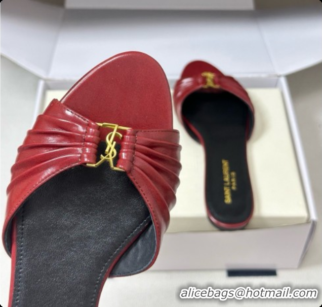 Luxury Saint Laurent BABYLONE Slides Flat Sandals in Smooth Leather Red 6081927 2026