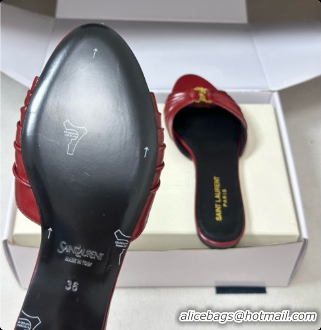 Luxury Saint Laurent BABYLONE Slides Flat Sandals in Smooth Leather Red 6081927 2026