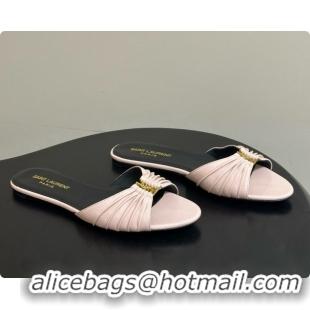 Good Looking Saint Laurent BABYLONE Slides Flat Sandals in Smooth Leather Pink 6081928 2026