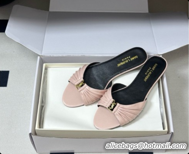 Good Looking Saint Laurent BABYLONE Slides Flat Sandals in Smooth Leather Pink 6081928 2026