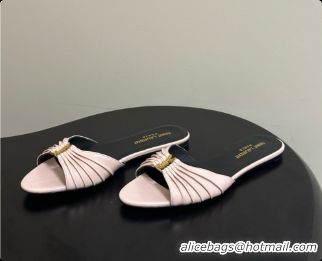 Good Looking Saint Laurent BABYLONE Slides Flat Sandals in Smooth Leather Pink 6081928 2026