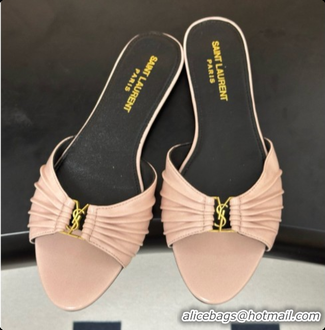 Good Looking Saint Laurent BABYLONE Slides Flat Sandals in Smooth Leather Pink 6081928 2026