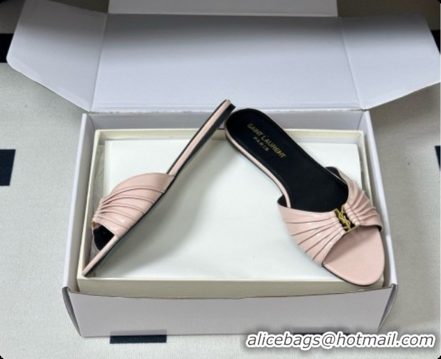 Good Looking Saint Laurent BABYLONE Slides Flat Sandals in Smooth Leather Pink 6081928 2026