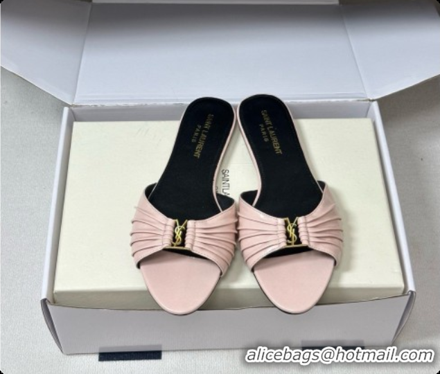 Good Looking Saint Laurent BABYLONE Slides Flat Sandals in Smooth Leather Pink 6081928 2026