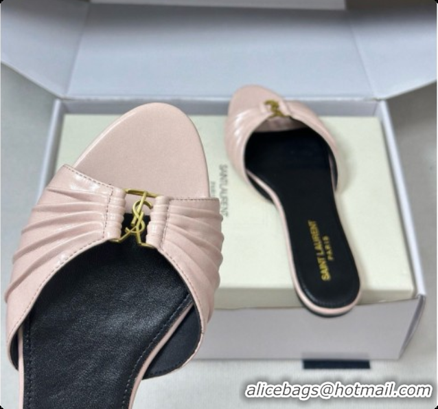 Good Looking Saint Laurent BABYLONE Slides Flat Sandals in Smooth Leather Pink 6081928 2026
