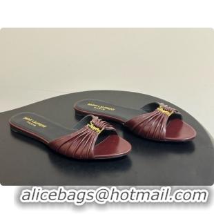 Classic Hot Saint Laurent BABYLONE Slides Flat Sandals in Smooth Leather Burgundy 6081929 2026